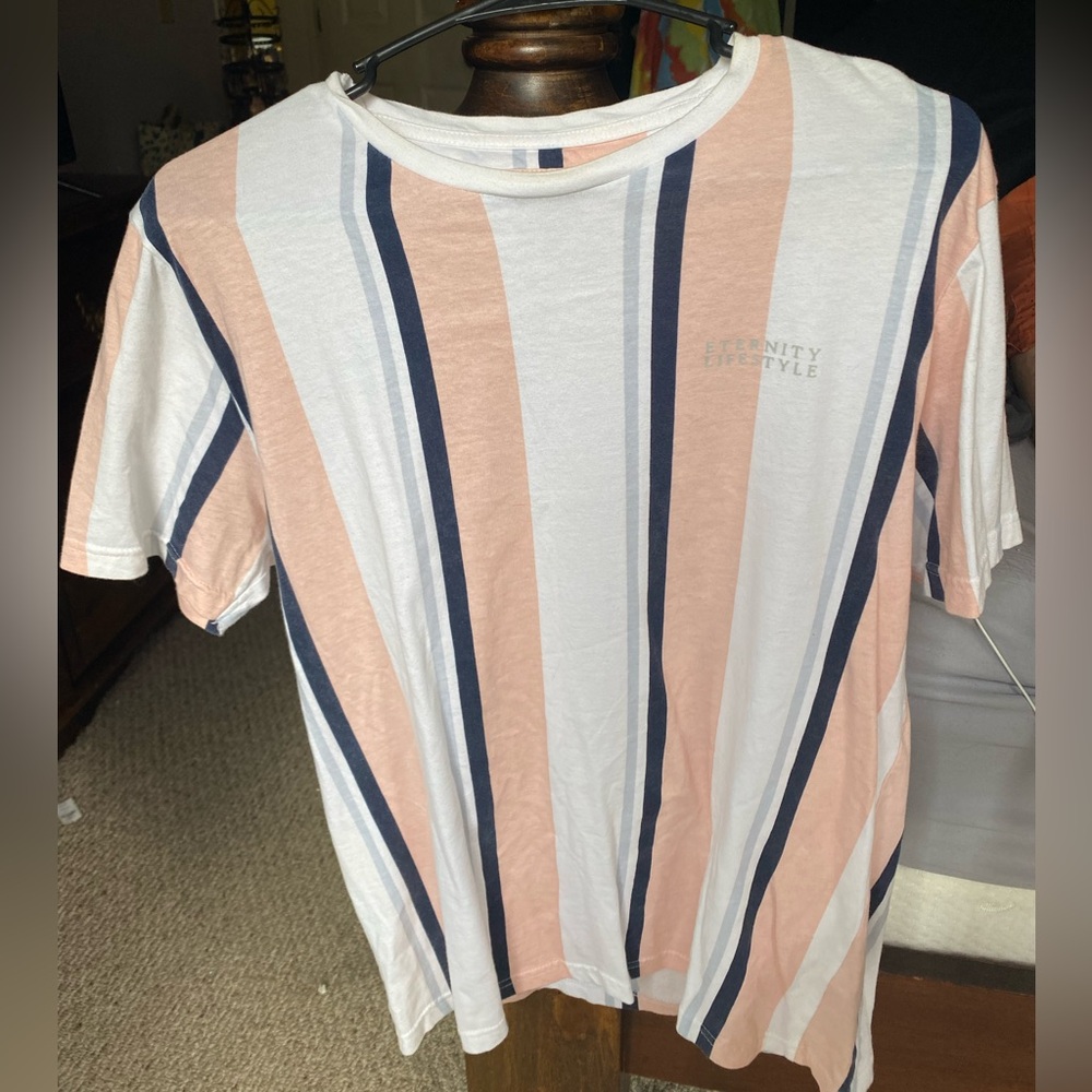 Men's Striped Shirt - White, Peach, and Blue